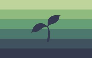Floraphilia flag with different shades of green and a plant silhouette in the middle.